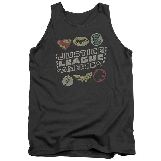 Justice League Symbols Mens Tank Top Shirt Charcoal Officially Licensed