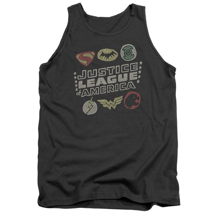 Justice League Symbols Mens Tank Top Shirt Charcoal Officially Licensed