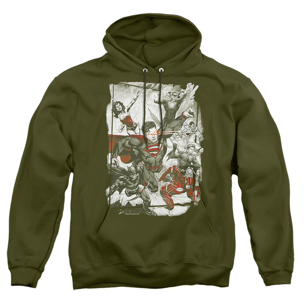 Justice League Of America Green And Red Mens Hoodie Military Green Officially Licensed