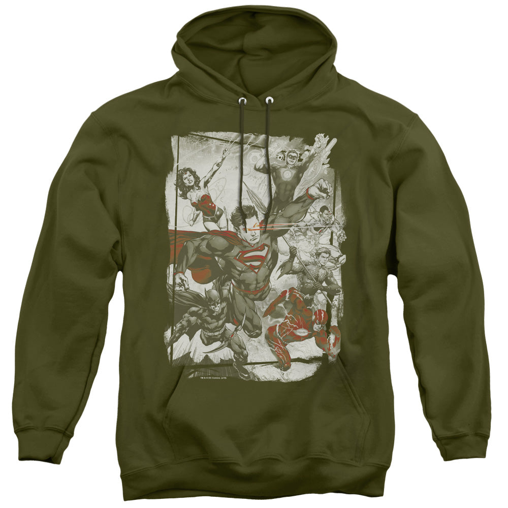 Justice League Green and Red Mens Hoodie Military Green Officially Licensed