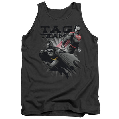 Justice League Tag Team Mens Tank Top Shirt Charcoal Officially Licensed