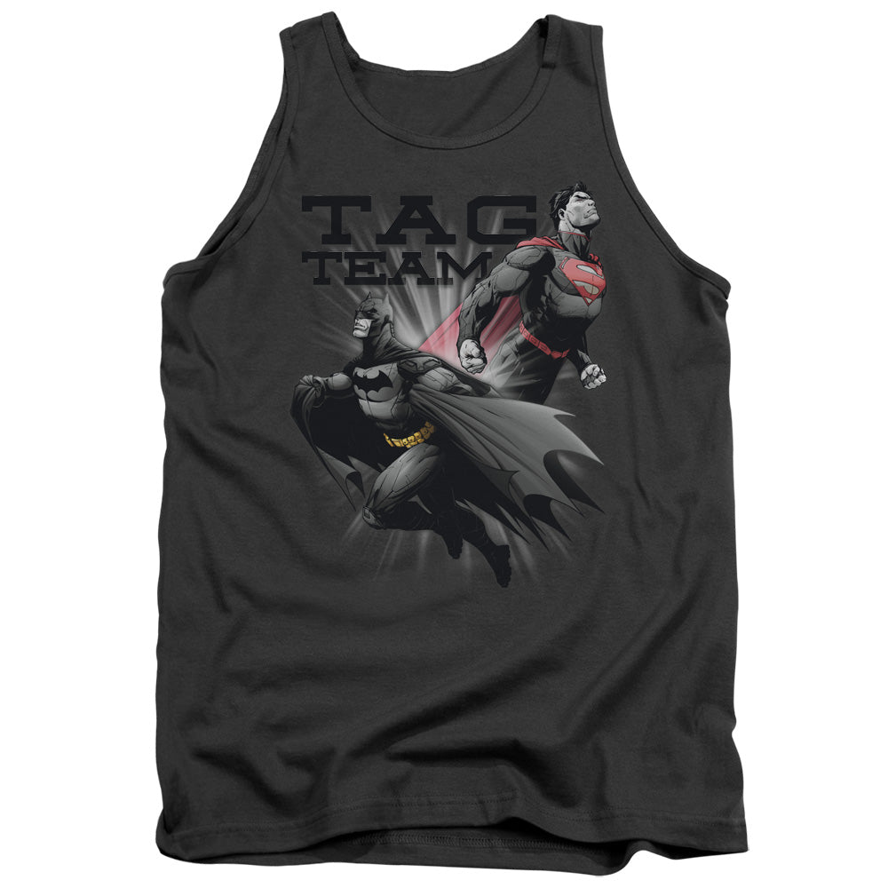 Justice League Tag Team Mens Tank Top Shirt Charcoal Officially Licensed