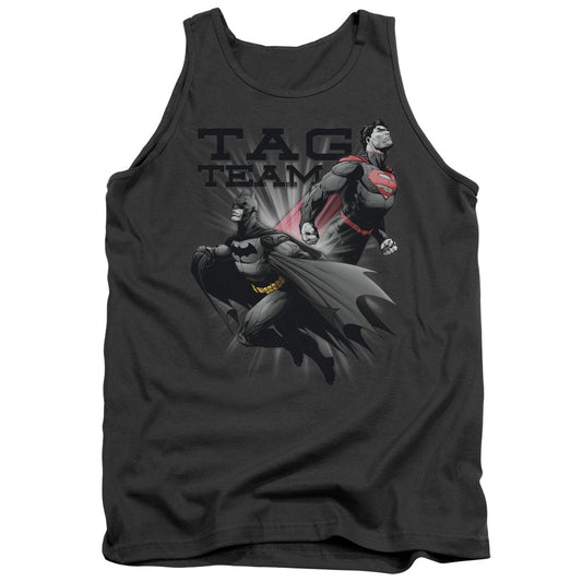 Justice League Tag Team Mens Tank Top Shirt Charcoal Officially Licensed