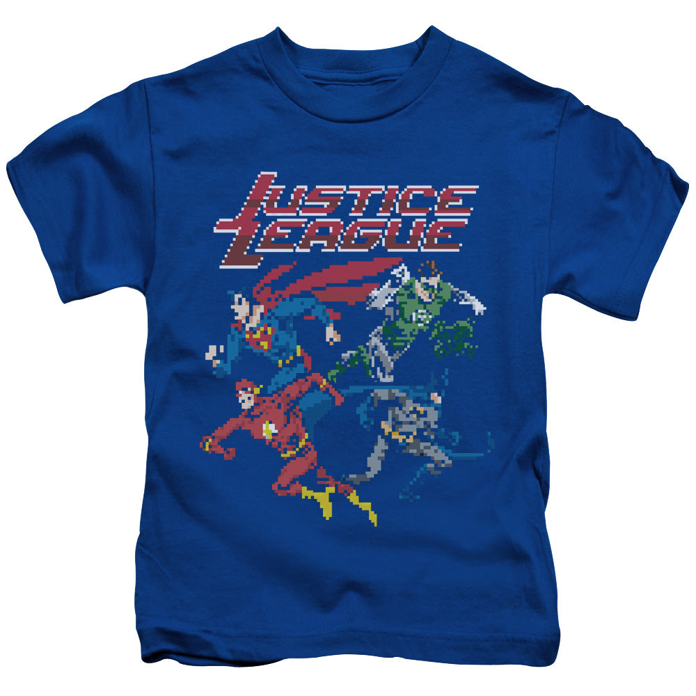 Justice League Pixel League Juvenile Kids Youth T Shirt Royal Blue Officially Licensed