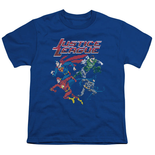 Justice League Pixel League Kids Youth T Shirt Royal Blue Officially Licensed