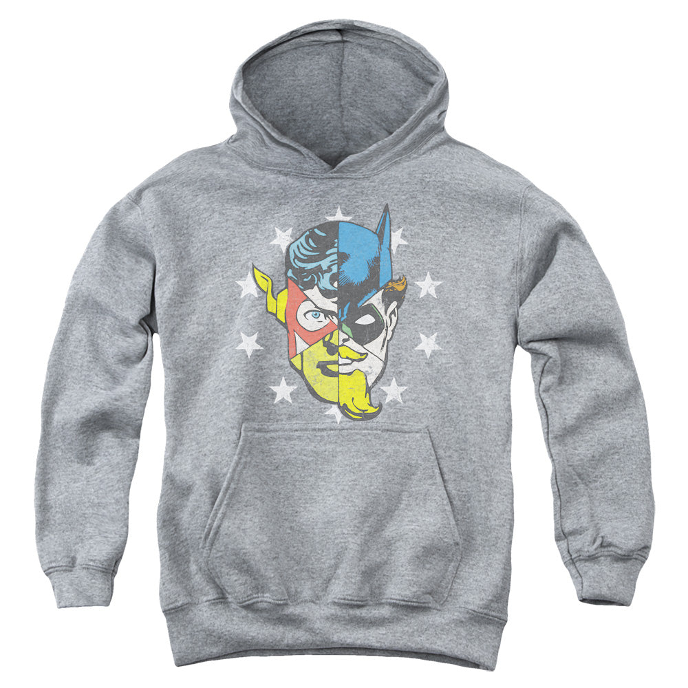 Justice League Face Off Kids Youth Hoodie Heather Officially Licensed