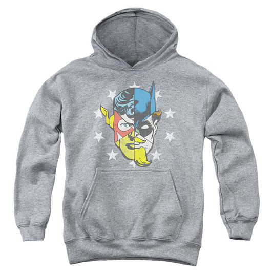 Justice League Face Off Kids Youth Hoodie Heather Officially Licensed