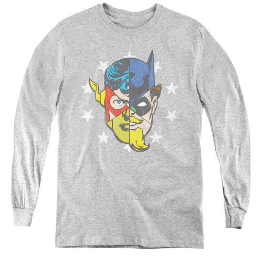 Justice League Face Off Long Sleeve Kids Youth T Shirt Athletic Heather Officially Licensed