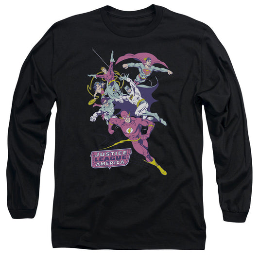 Justice League Colorful League Mens Long Sleeve Shirt Black Officially Licensed