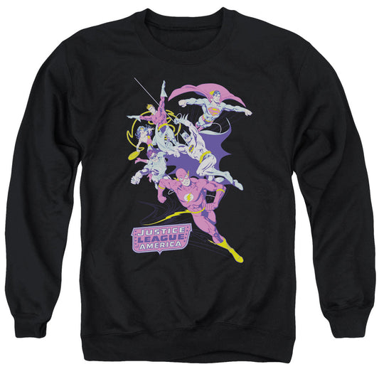 Justice League Colorful League Mens Crewneck Sweatshirt Black Officially Licensed