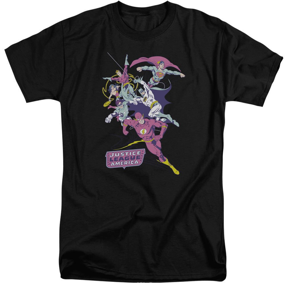 Justice League Of America Colorful League Mens Tall T Shirt Black Officially Licensed