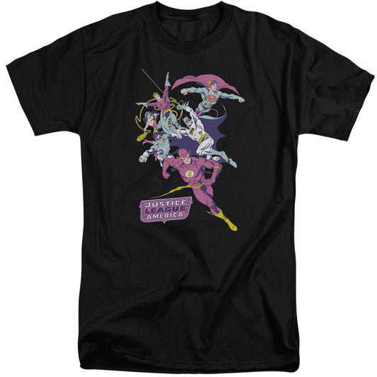 Justice League Of America Colorful League Mens Tall T Shirt Black Officially Licensed
