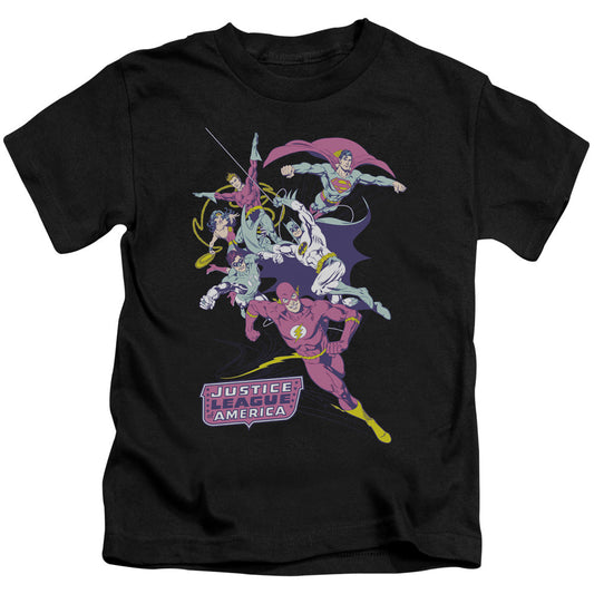 Justice League Colorful League Juvenile Kids Youth T Shirt Black Officially Licensed