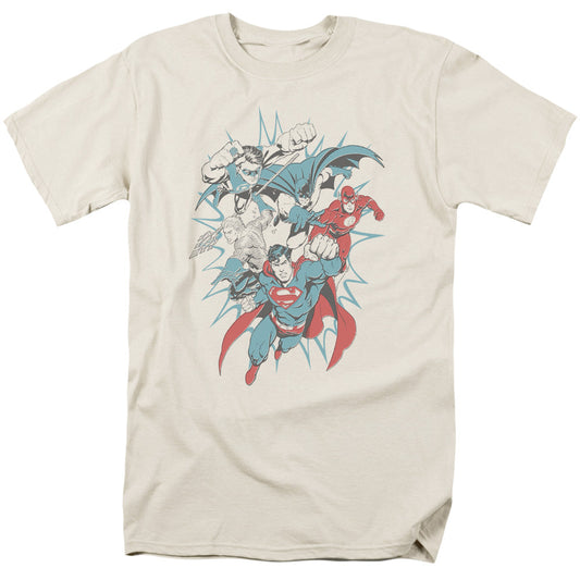 Justice League Of America Pop Group Mens T Shirt Cream Officially Licensed