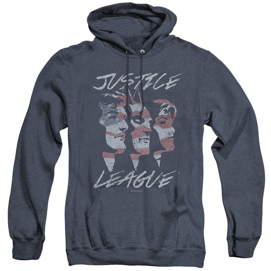 Justice League Justice for America Heather Mens Hoodie Navy Blue Blue Officially Licensed