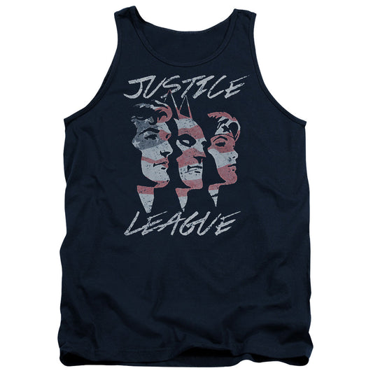 Justice League Justice for America Mens Tank Top Shirt Navy Blue Blue Officially Licensed