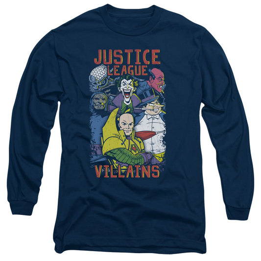 Justice League Villians Mens Long Sleeve Shirt Navy Blue Blue Officially Licensed
