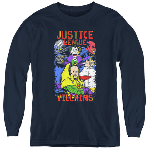 Justice League Villians Long Sleeve Kids Youth T Shirt Navy Blue Blue Officially Licensed