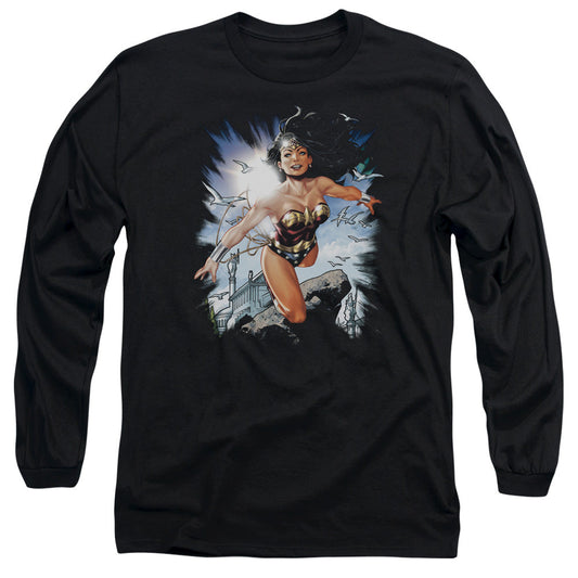 Justice League of Themyscira Mens Long Sleeve Shirt Black Officially Licensed