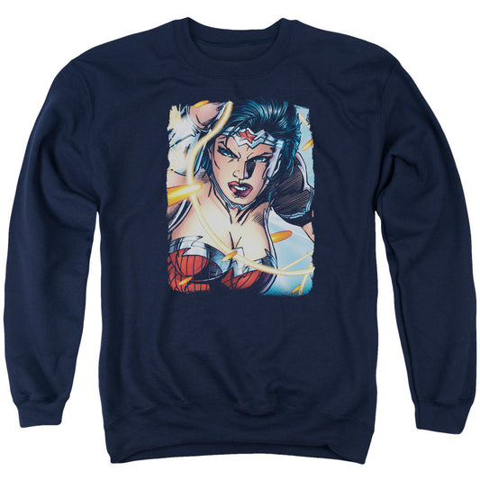 Justice League Scowl Mens Crewneck Sweatshirt Navy Blue Blue Officially Licensed