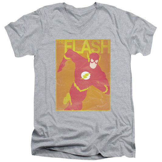Justice League Simple Flash Poster Mens Slim Fit V-Neck T Shirt Athletic Heather Officially Licensed