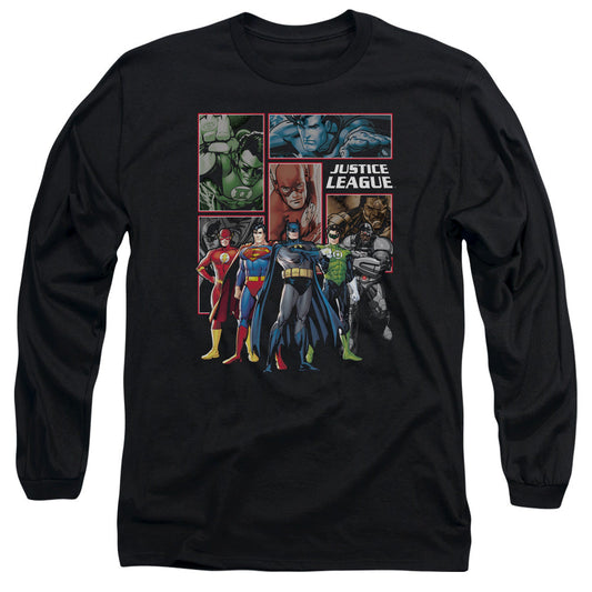 Justice League New Justice League Panels Mens Long Sleeve Shirt Black Officially Licensed