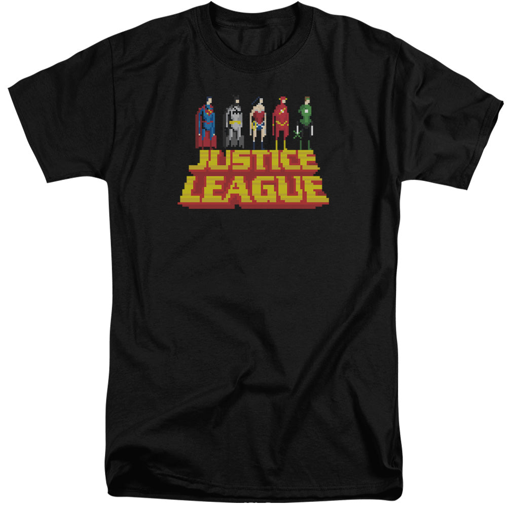 Justice League Standing Above Mens Tall T Shirt Black Officially Licensed