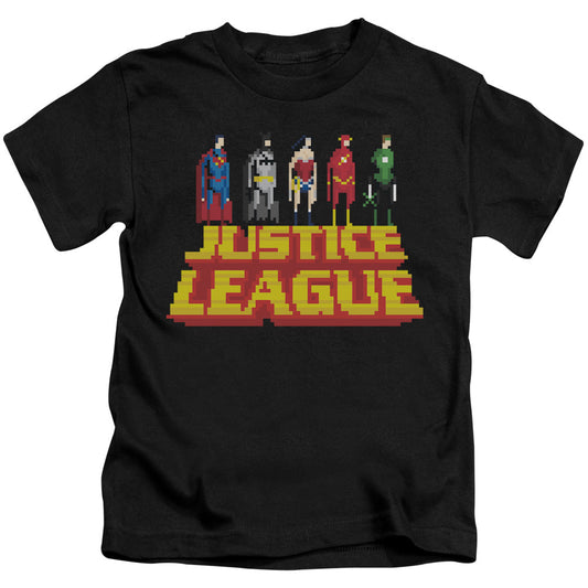 Justice League Standing Above Juvenile Kids Youth T Shirt Black Officially Licensed