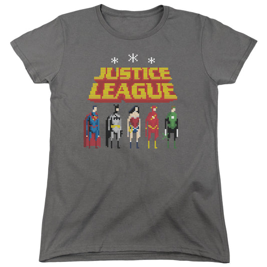 Justice League Standing Below Womens T Shirt Charcoal Officially Licensed