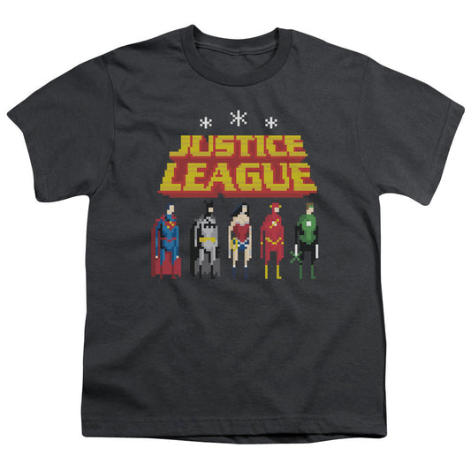 Justice League Standing Below Kids Youth T Shirt Charcoal Officially Licensed