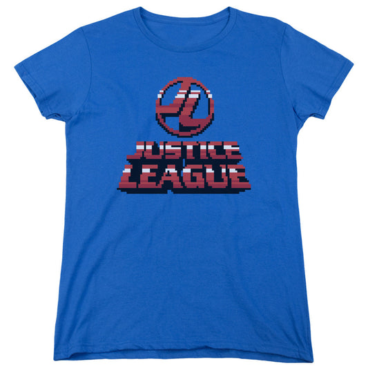 Justice League 8 Bit Justice League Womens T Shirt Royal Blue Officially Licensed