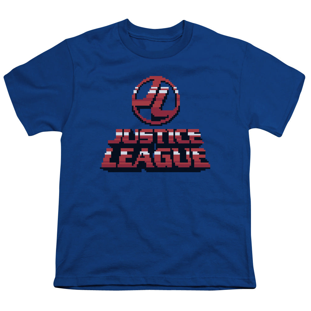 Justice League 8 Bit Justice League Kids Youth T Shirt Royal Blue Officially Licensed