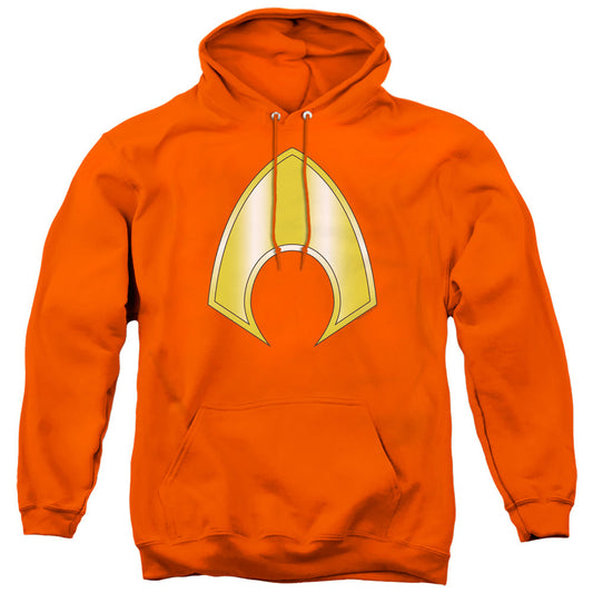Justice League Aquaman Logo Mens Hoodie Orange Officially Licensed