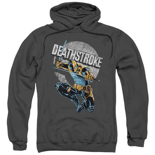 Justice League Deathstroke Retro Mens Hoodie Charcoal Officially Licensed