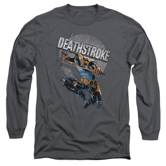 Justice League Deathstroke Retro Mens Long Sleeve Shirt Charcoal Officially Licensed