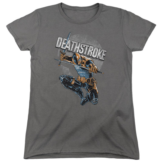 Justice League Deathstroke Retro Womens T Shirt Charcoal Officially Licensed