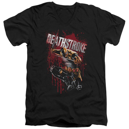 Justice League Blood Splattered Mens Slim Fit V-Neck T Shirt Black Officially Licensed