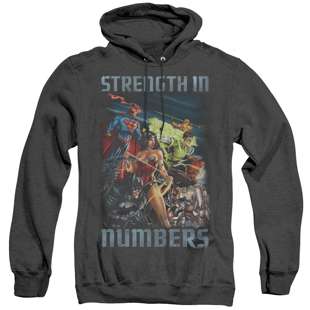 Justice League Of America Strength In Number Mens Heather Hoodie Black Officially Licensed