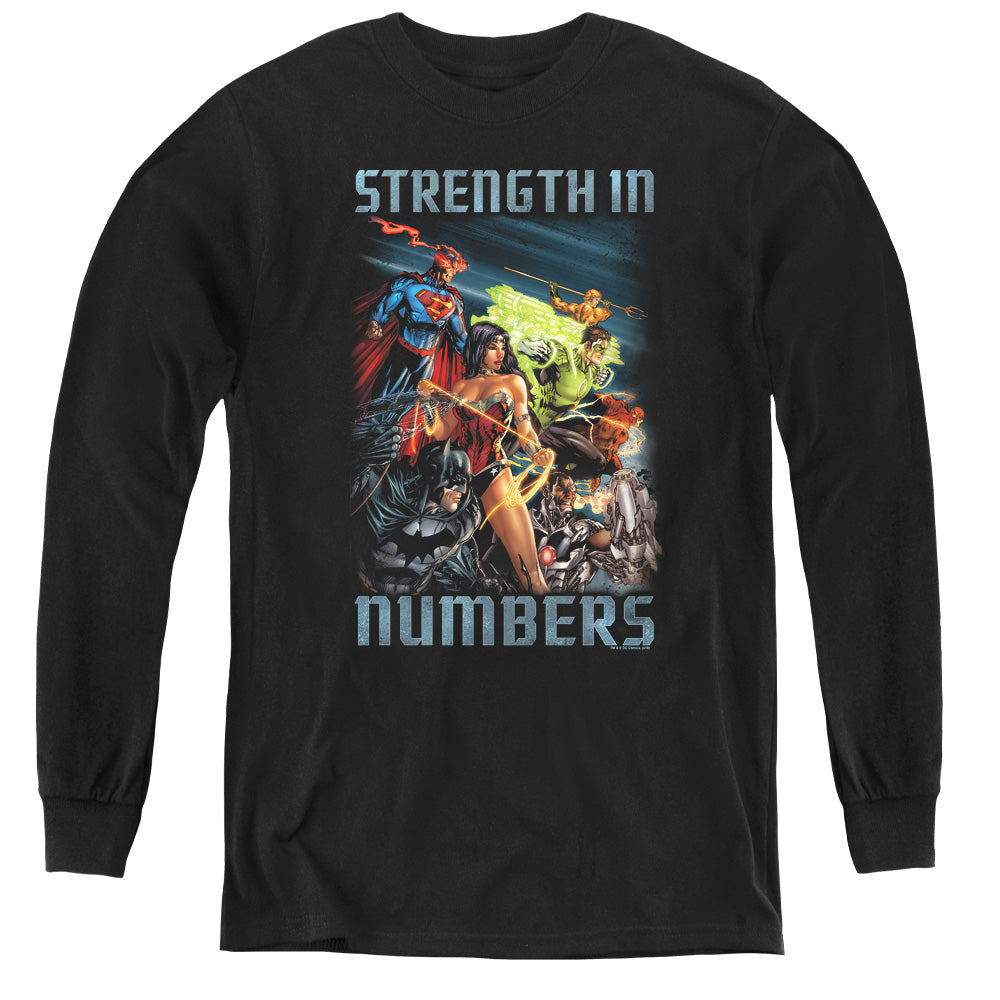 Justice League Strength in Number Long Sleeve Kids Youth T Shirt Black Officially Licensed