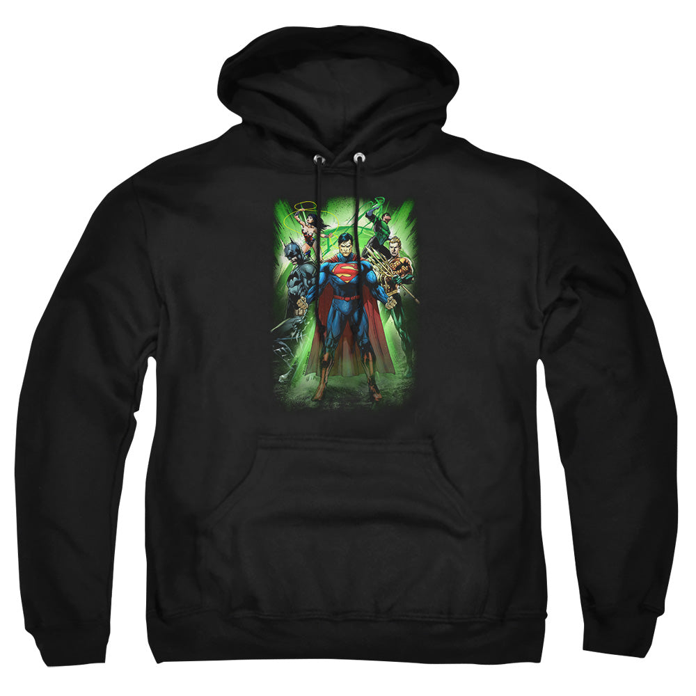 Justice League Of America Power Burst Mens Hoodie Black Officially Licensed