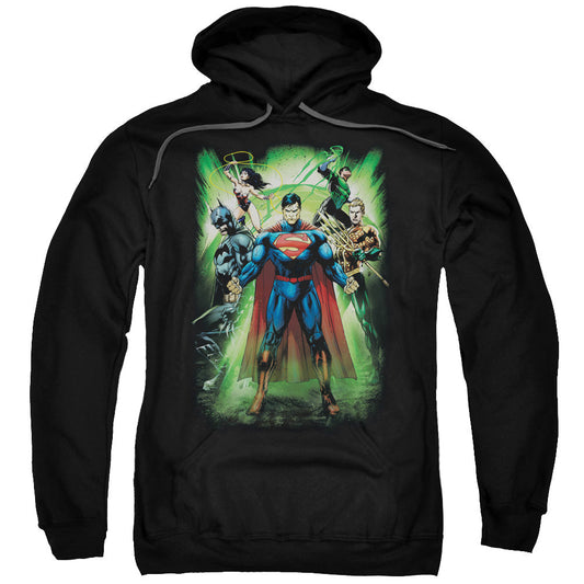 Justice League Power Burst Mens Hoodie Black Officially Licensed