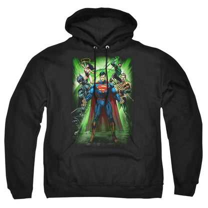 Justice League Of America Power Burst Mens Hoodie Black Officially Licensed