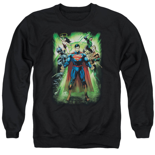 Justice League Power Burst Mens Crewneck Sweatshirt Black Officially Licensed