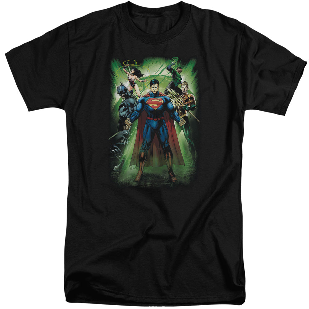 Justice League Of America Power Burst Mens Tall T Shirt Black Officially Licensed