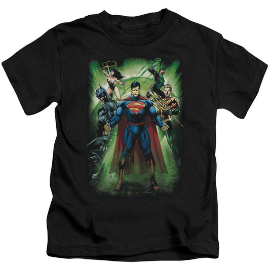 Justice League Power Burst Juvenile Kids Youth T Shirt Black Officially Licensed