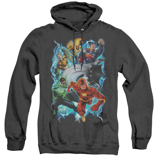 Justice League Of America Electric Team Heather Mens Hoodie Black Officially Licensed