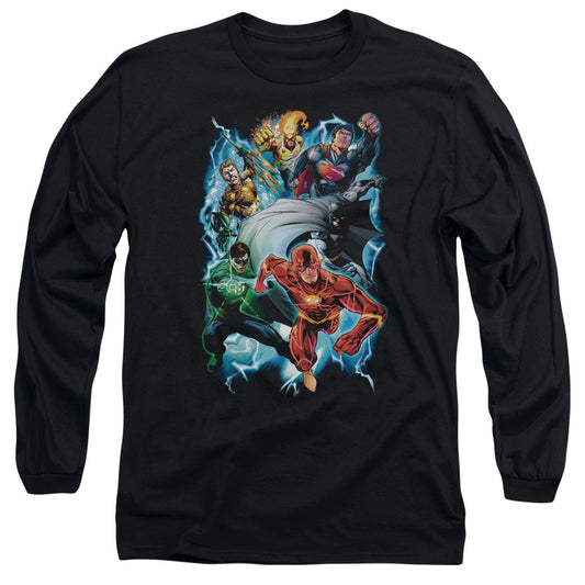 Justice League Electric Team Mens Long Sleeve Shirt Black Officially Licensed