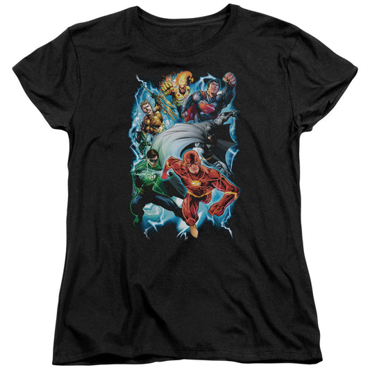 Justice League Electric Team Womens T Shirt Black Officially Licensed
