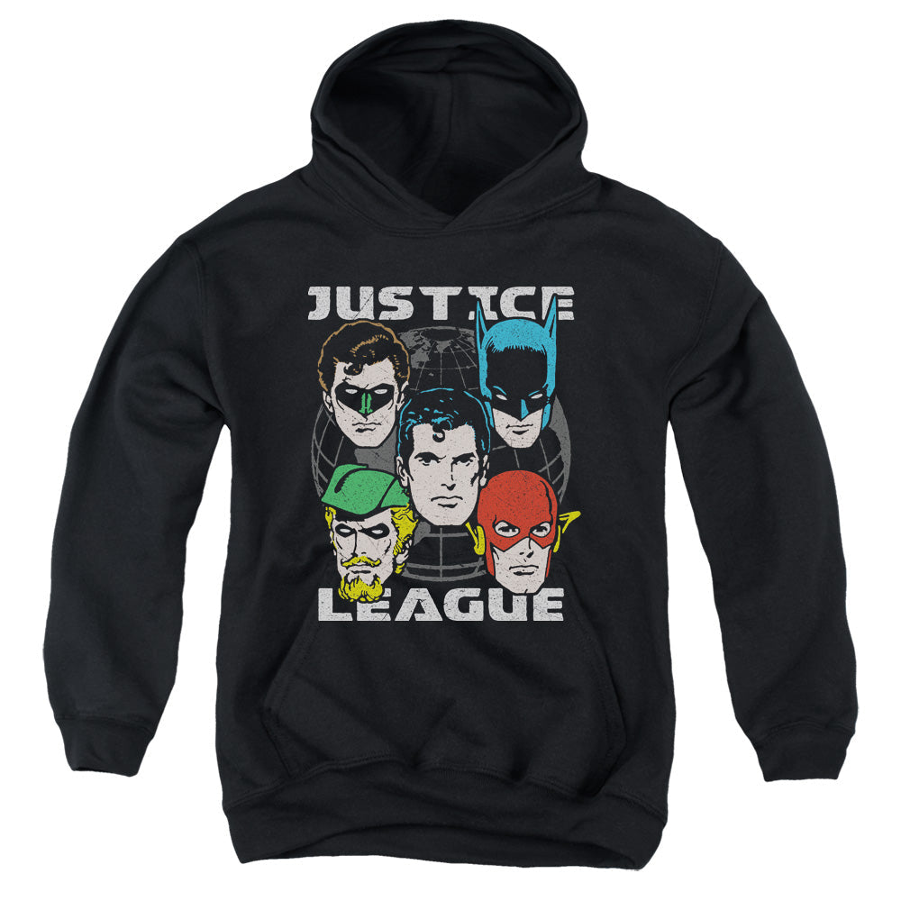 Justice League Head of States Kids Youth Hoodie Black Officially Licensed