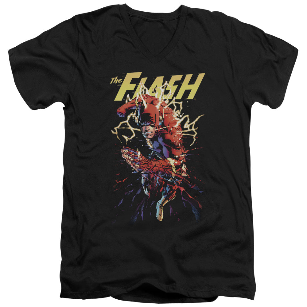 Justice League Ripping Apart Mens Slim Fit V-Neck T Shirt Black Officially Licensed